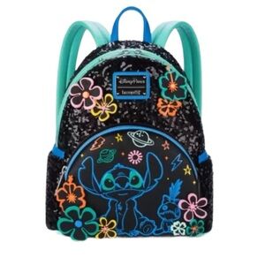 Loungefly Disney Parks Stitch 626 Day Black Neon Sequin Mini Backpack - NWT